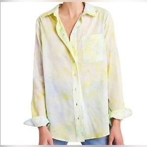 Pilcro Anthropologie Green Tie Die Button Up Top L